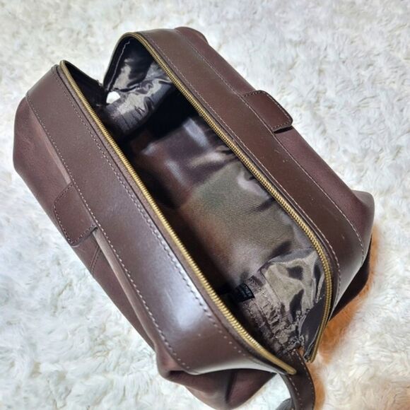 Fossil Vintage Brown Leather Mens Toilettery Shaving Cosmetic Travel Bag - Picture 3 of 7